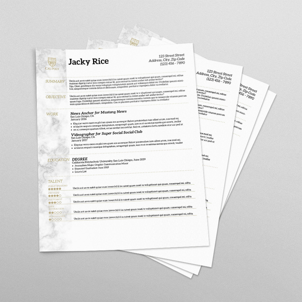 papers stacked high with blue resume template